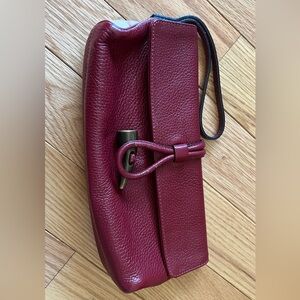 Burberry Burgundy Leather Wristlet Clutch